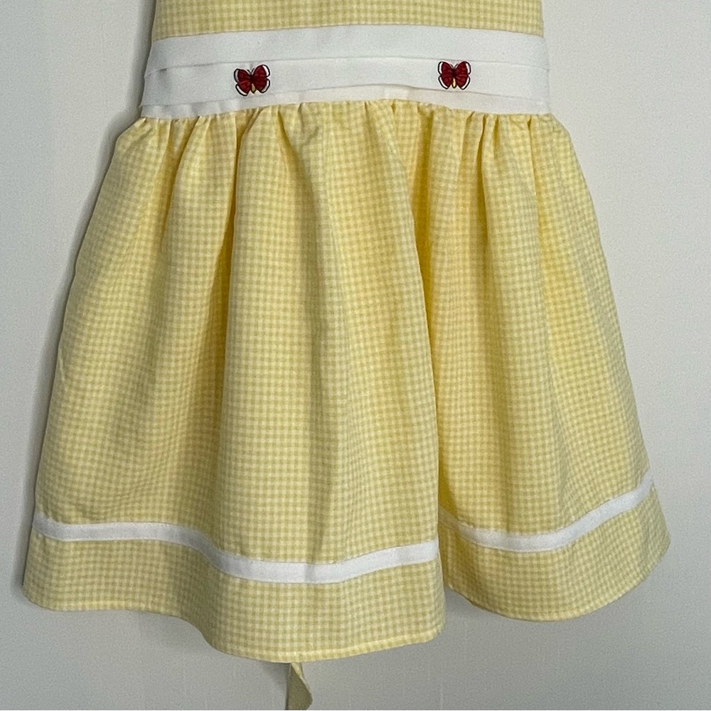 Yellow Gingham Embroidered Dress Butterfly Peter Pan Collar Vintage Girls Size 4 - Picture 5 of 12